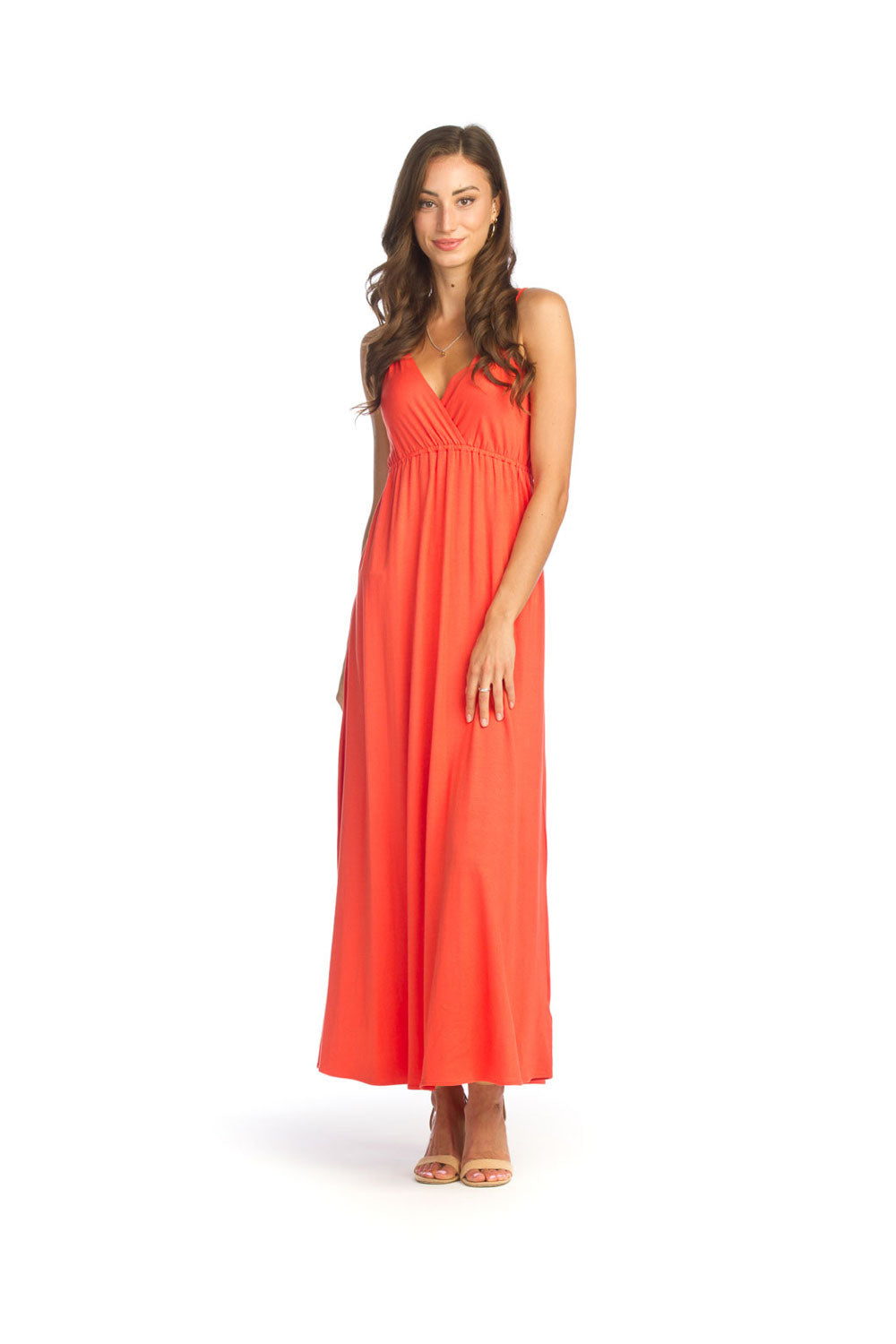 Coral Cross Back Bamboo Dress with Pockets