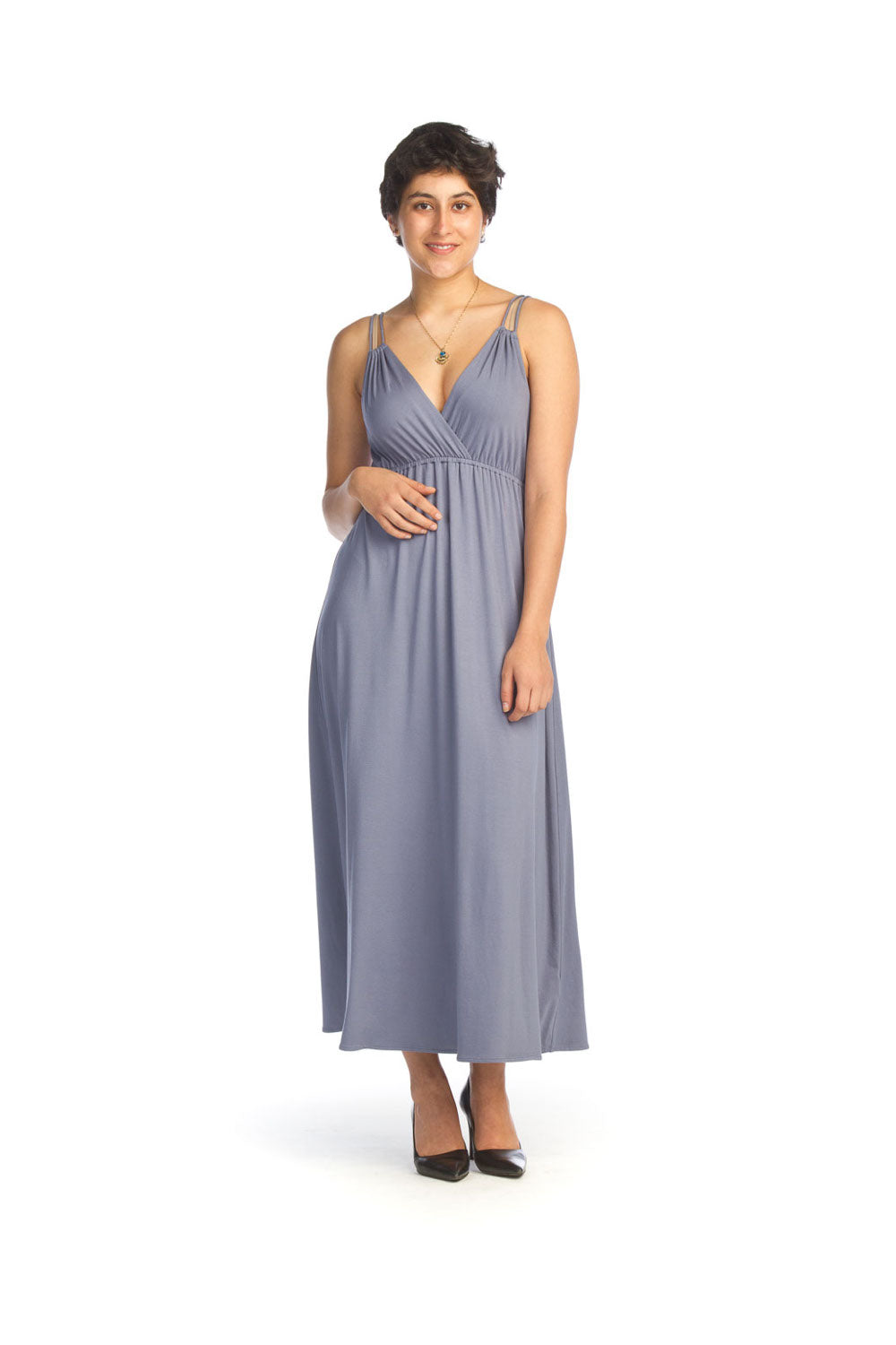 Dark Blue Denim Cross Back Bamboo Dress with Pockets