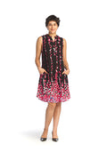 PINK Floral Border Print Henley Dress with Pockets