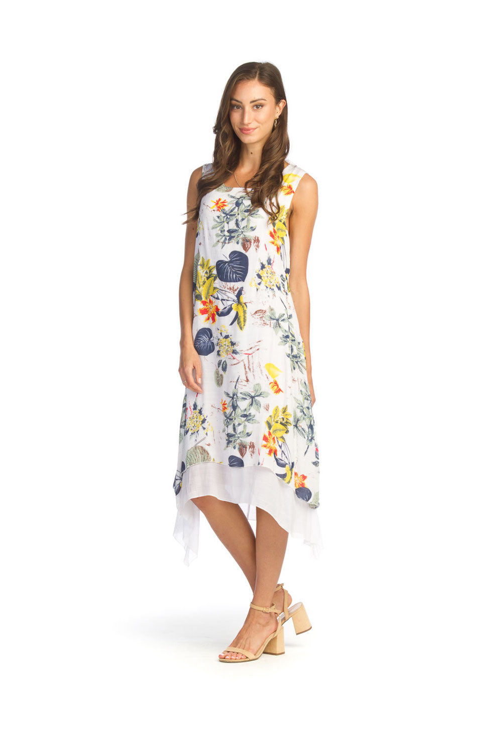 WHITE Multifloral Crinkle Layered Dress