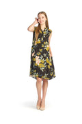 BLACK Floral Henley Dress with Pockets
