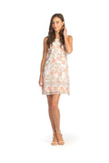 WHITE Floral Shift Dress with Lace Overlay