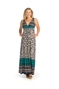 GREEN Spotted Border Print Grecian Style Maxi