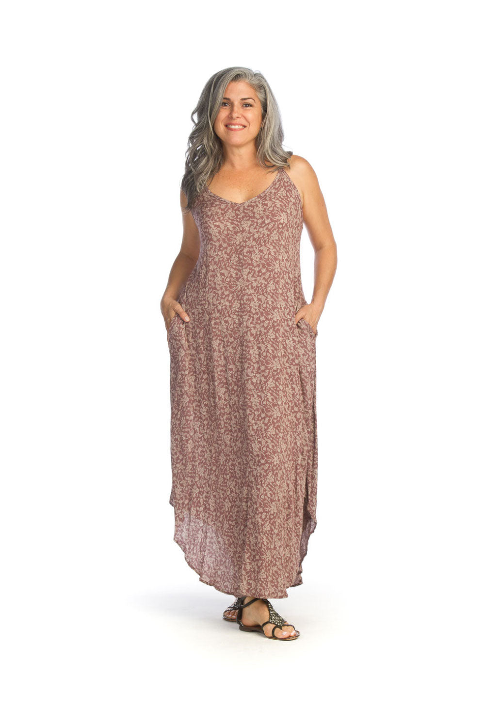 mauve Paisley Print Maxi Dress with Pockets