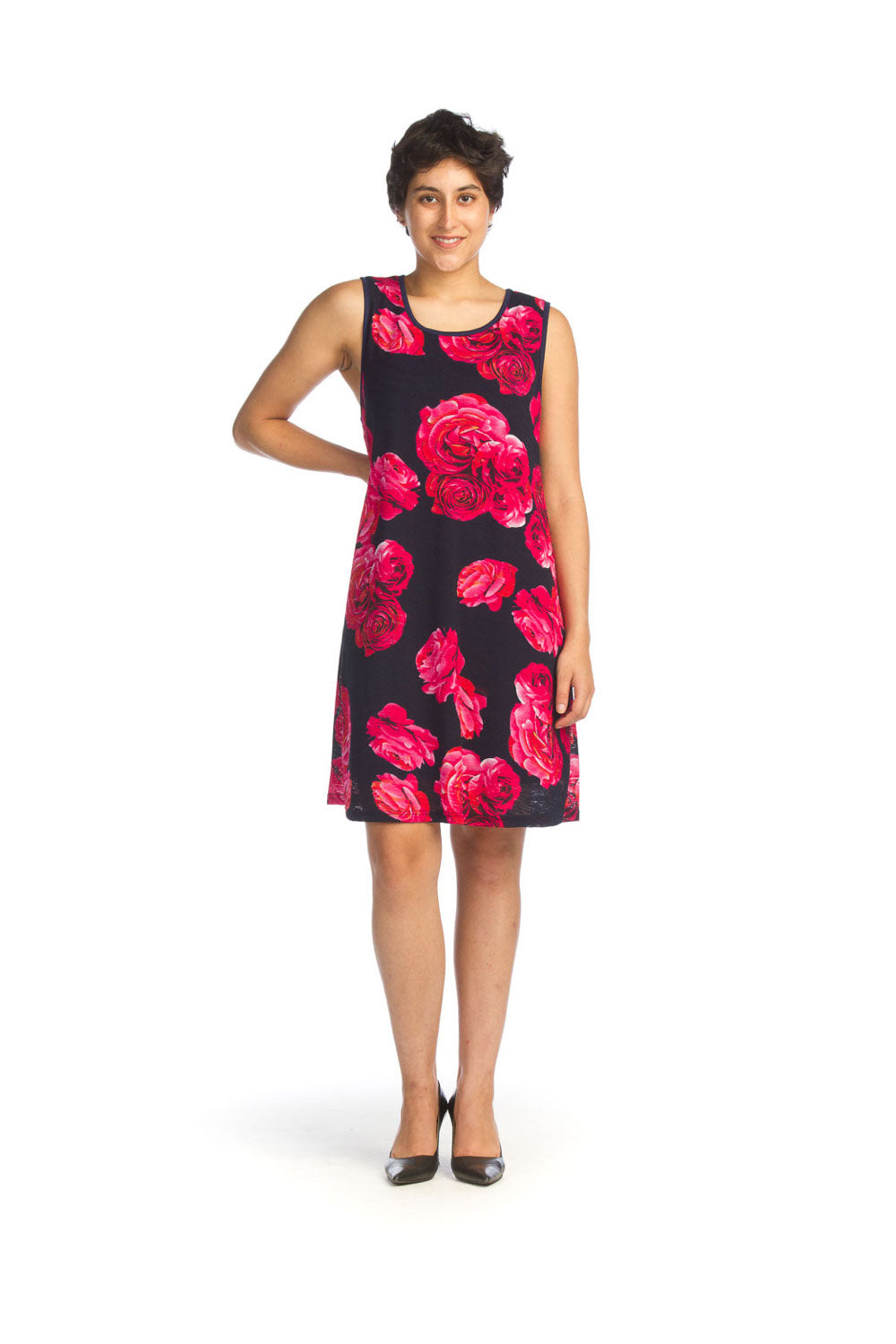 Navy Mesh Floral Overlay Dress