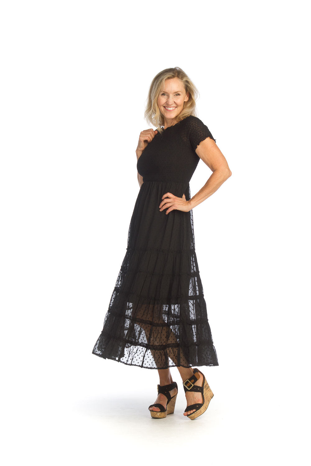 WHITE OTS Tiered Maxi Dress Smocked Bodice