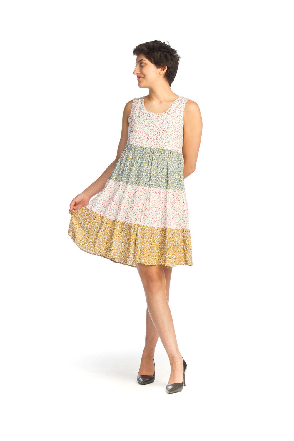 multi Patchwork Tiered Sleeveless Dress