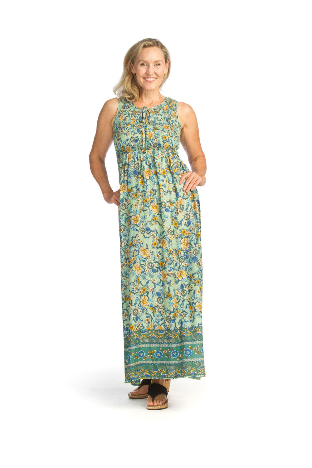 Green Floral Smocked Maxi Dress