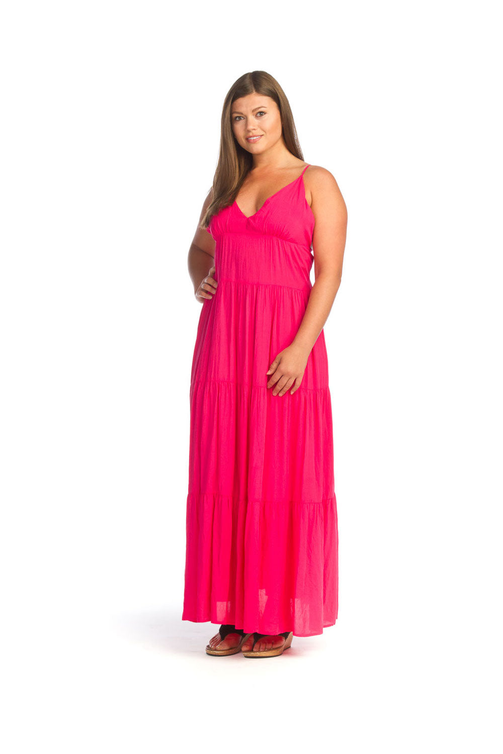Fuchsia Deep V Tiered Maxi Dress with Adjustable Straps