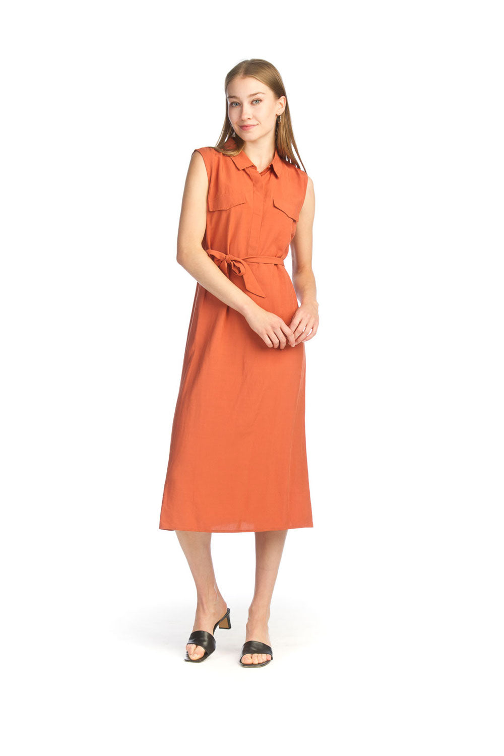 rust Utility Look Collared Dress with Tie Belt