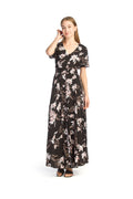 BLACK Floral Smocked Button Front Maxi Dress w Pockets