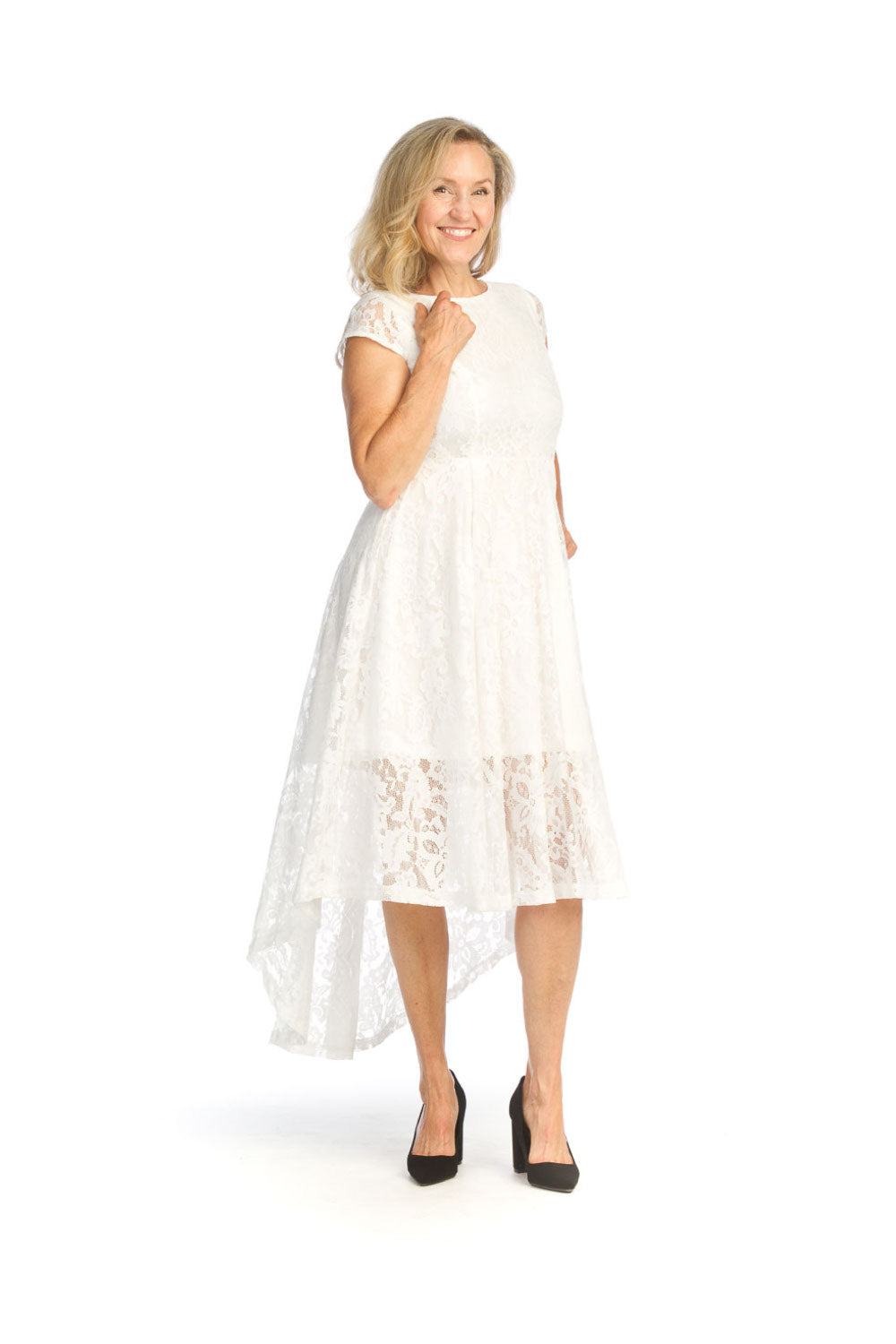 WHITE Stretch Lace High Low Dress