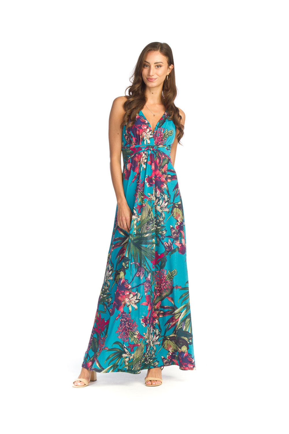 TEAL Tropical Stretch Grecian Maxi