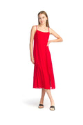 RED Linen Blend Dress with Smocked Back & slit