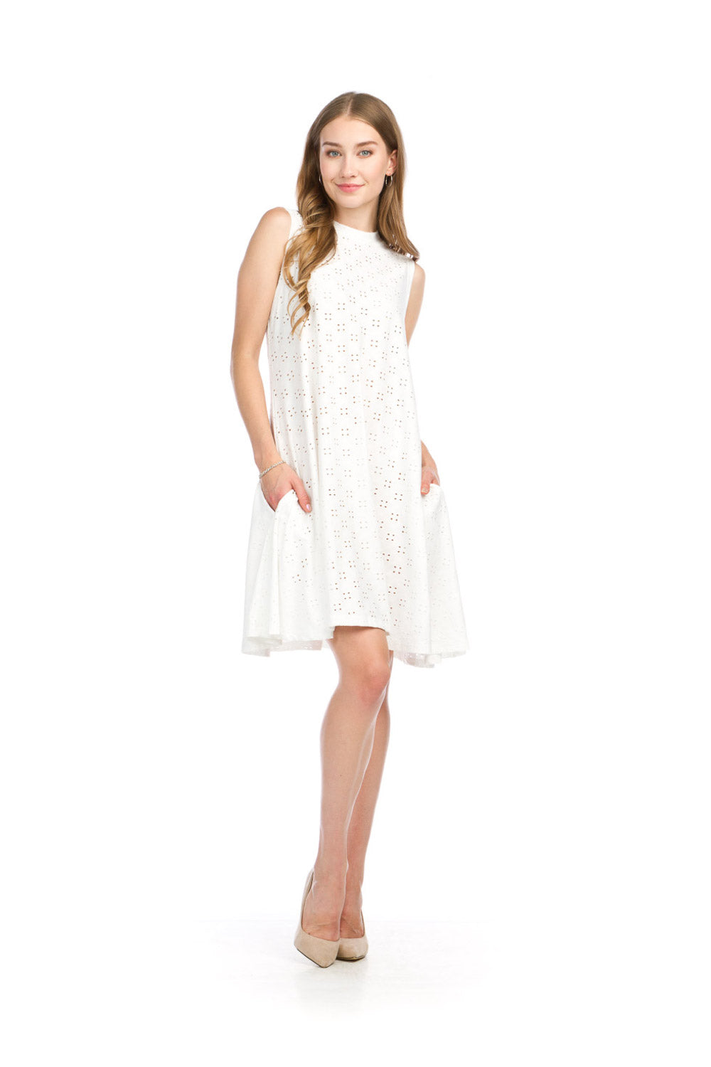 Rose Stretch Eyelet A-Line Dress Woth Pockets