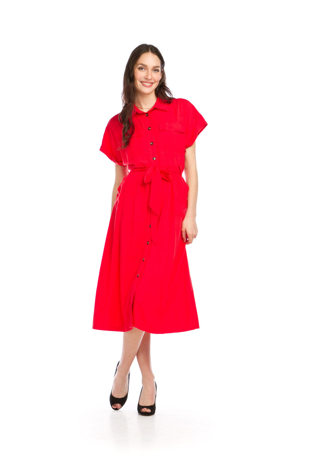 Utility Style Linen Blend Shirt Dress