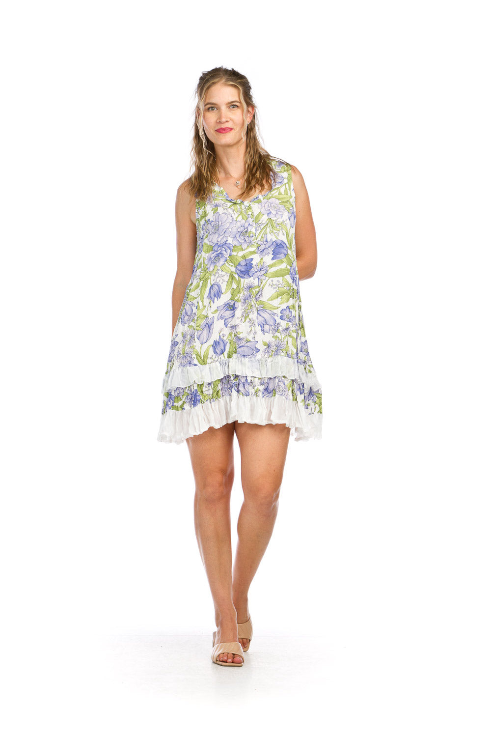 Floral Crinkle Ruffle Hem Dress