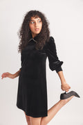 Velvet Balloon Sleeve Dress with Collar Detail