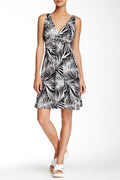 BLACK/WHITE palm print grecian short dress