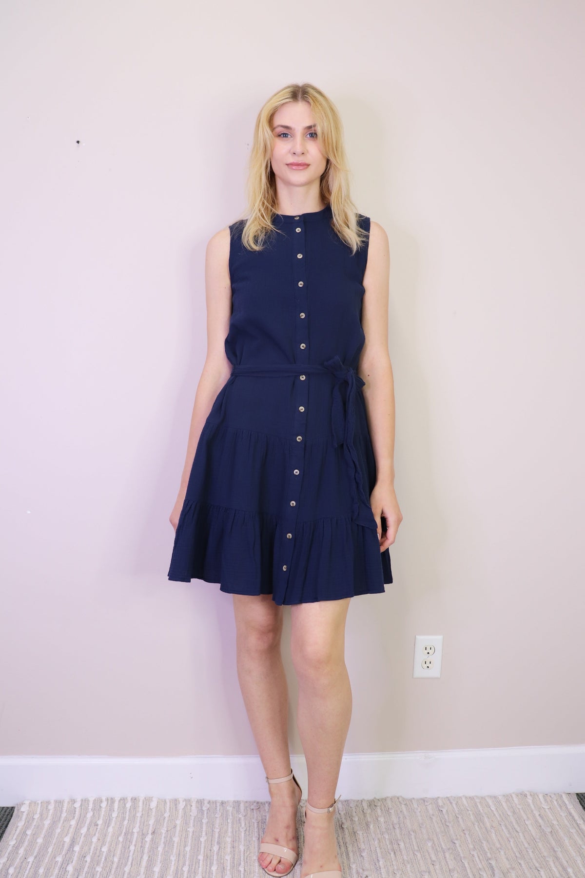 Brick Sleeveless Gauge Button Front D W Pockets & Belt