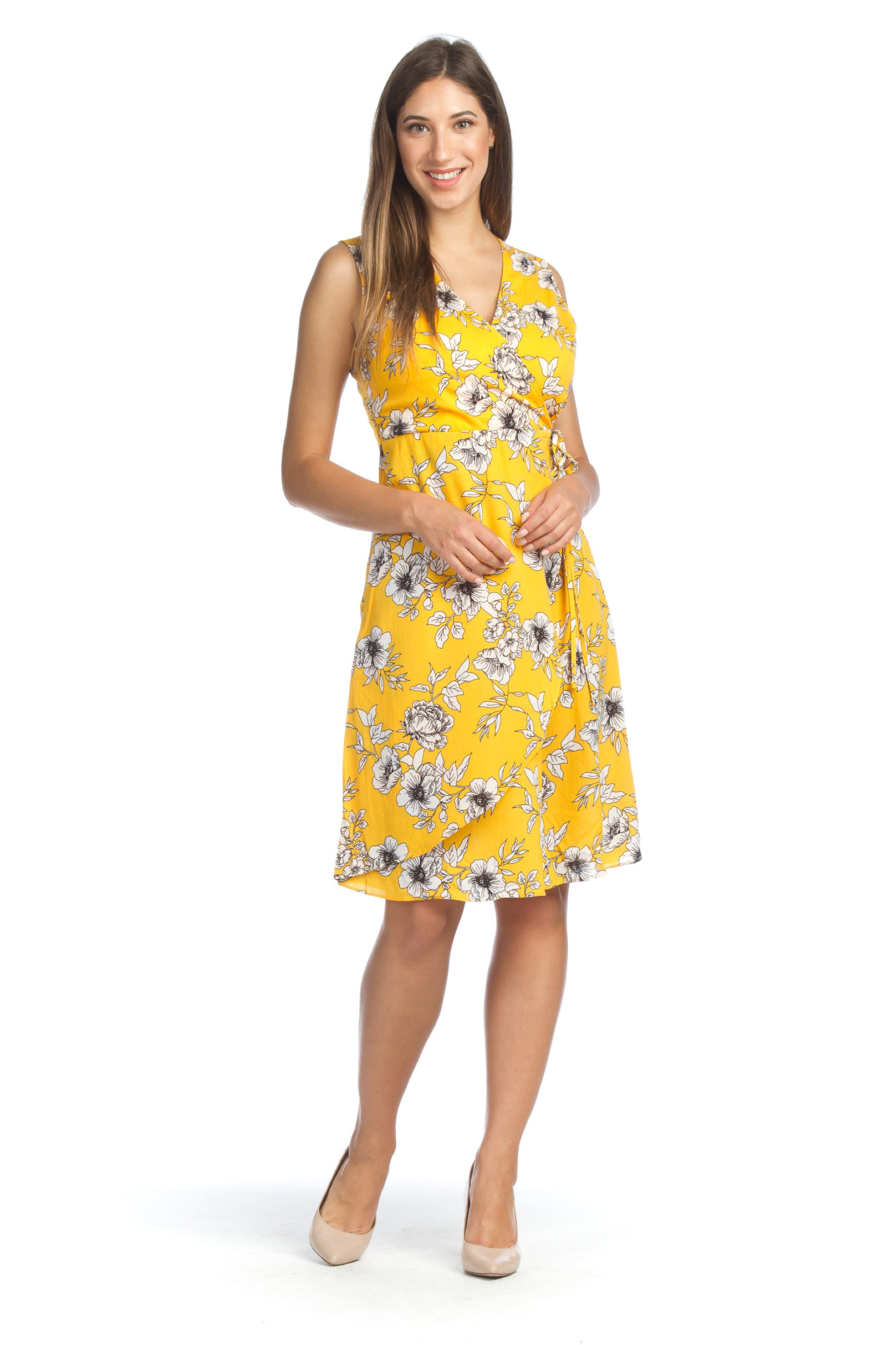 mustard Floral Wrap Style Dress