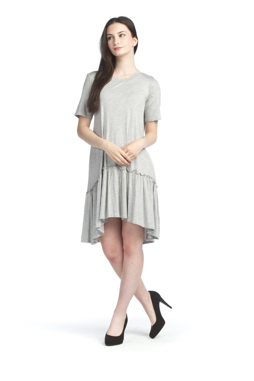 grey T Shirt Dress with Ruffle Hem