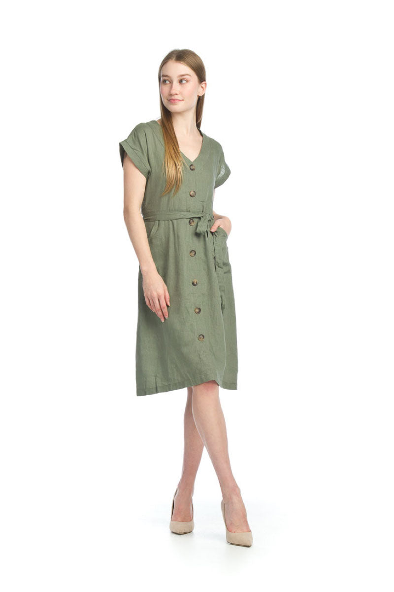 KHAKI LinenBlend Dress with Pockets