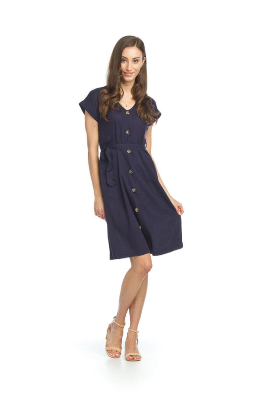 NAVY LinenBlend Dress with Pockets