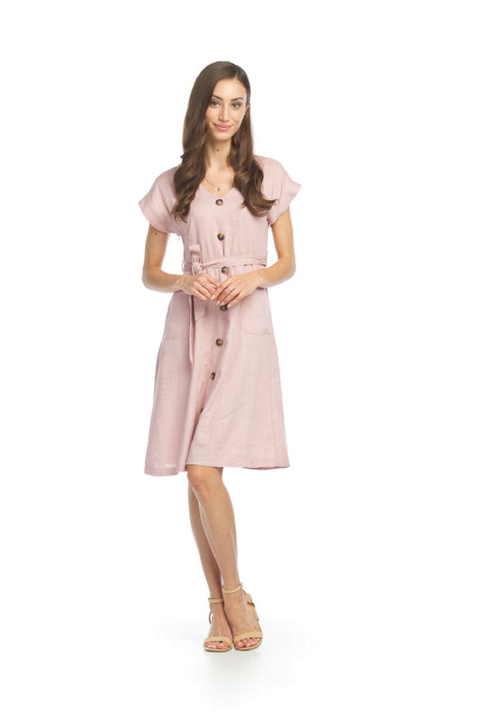 PINK LinenBlend Dress with Pockets