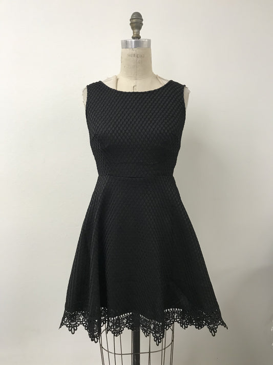 BLACK Eyelet Dress with Lace Trim and Back Zip