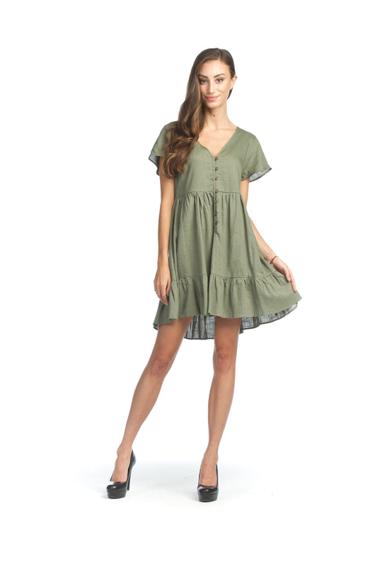 SAGE Cotton Blend Short Sleeve Dress  w Ruffle Hem