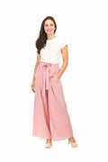 rose Solid Crepe Wide Leg Paperbag Waist Pant
