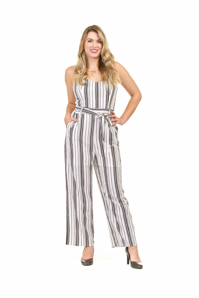 / Stripe Crepe Wide Leg Jumpsuit