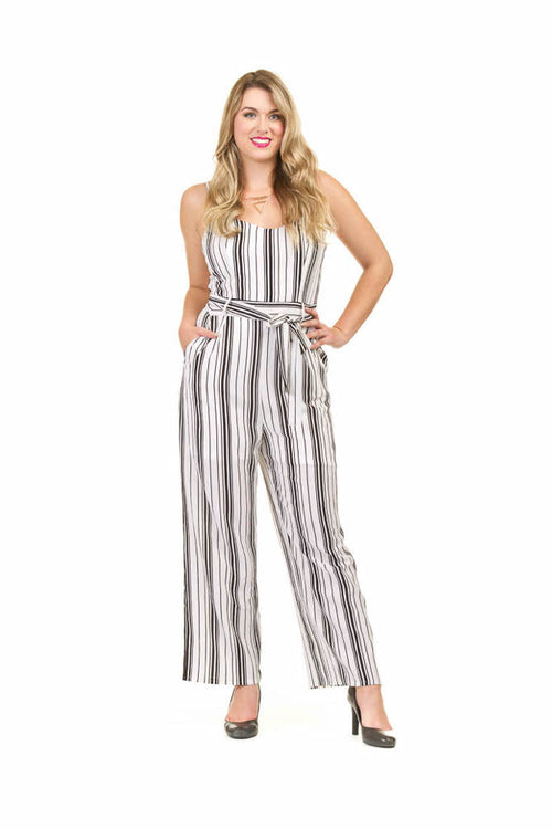 / Stripe Crepe Wide Leg Jumpsuit