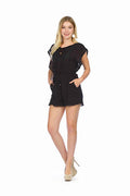 Black Lace Trim Solid Romper