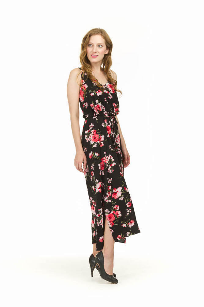 Black Floral Wrap Style Jumpsuit