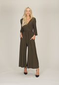 OLIVE Striped Wrap Style Jumpsuit with 1/2 Sleeves