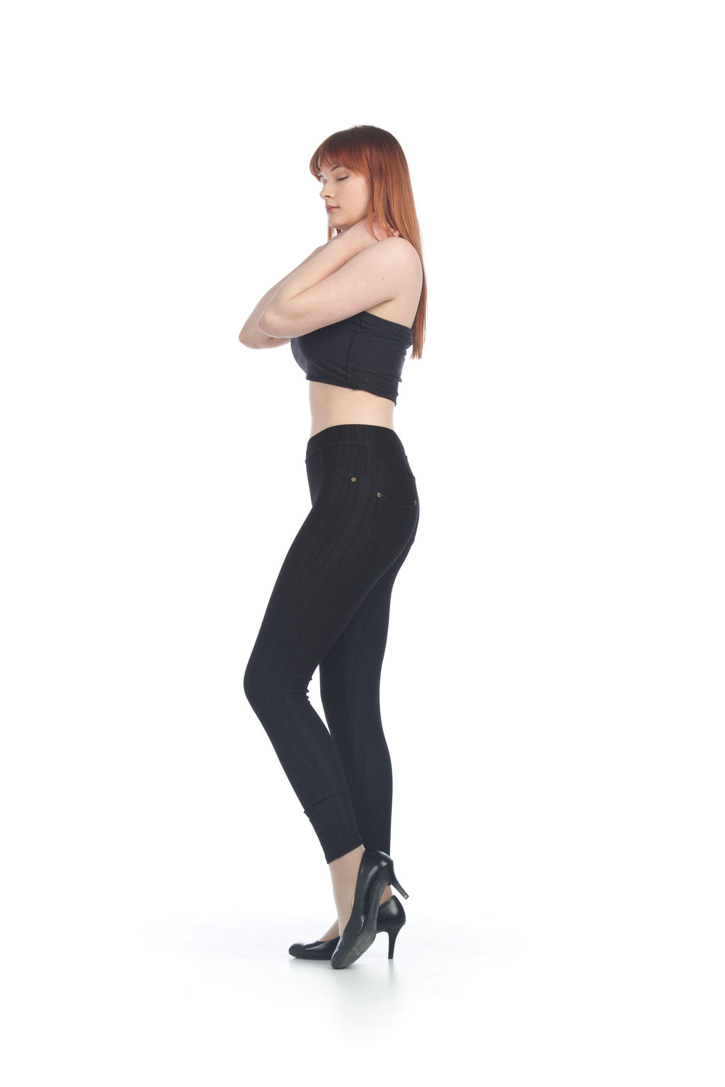 Black Denim Look High Waist Jeggings