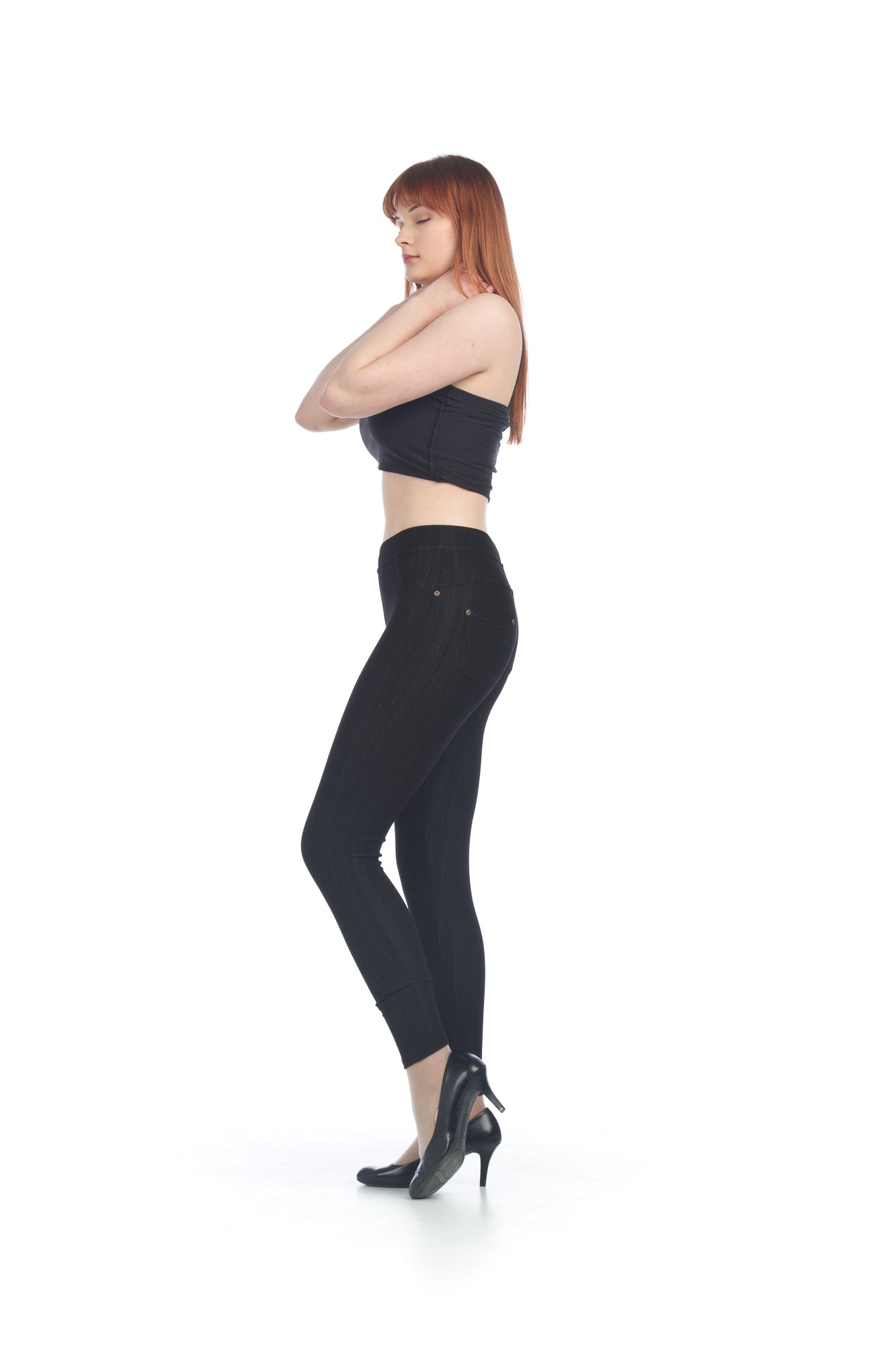 BLACK Denim Look High Waist Jeggings
