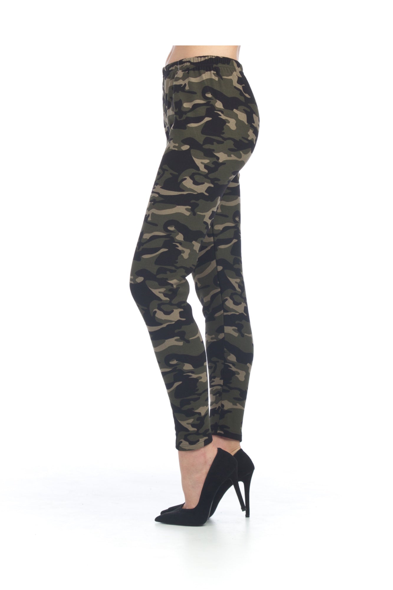 KHAKI Camo Print Fleece Lined Leggings