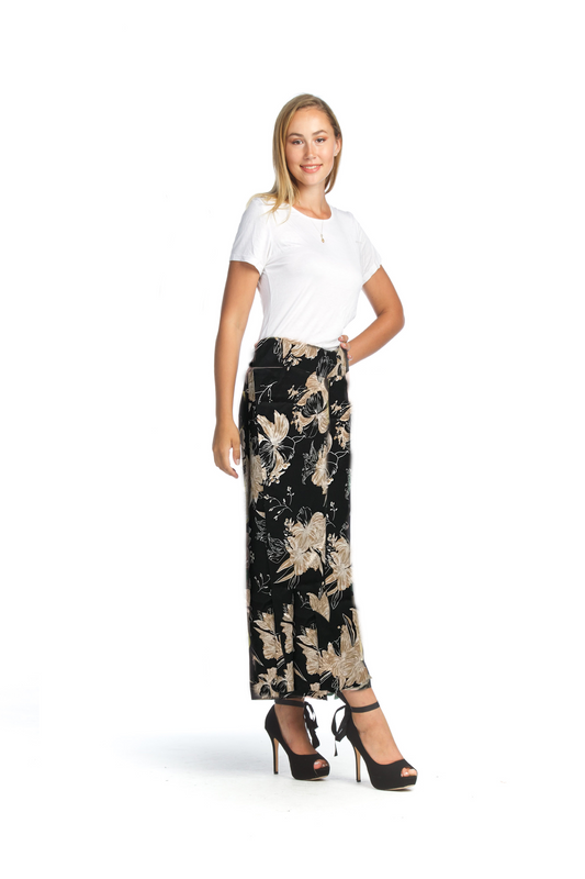 BLACK Floral Pant with Split Sides & Elastic Back