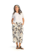 BEIGE Tropical Print Wide Leg Pants w Pockets & Button