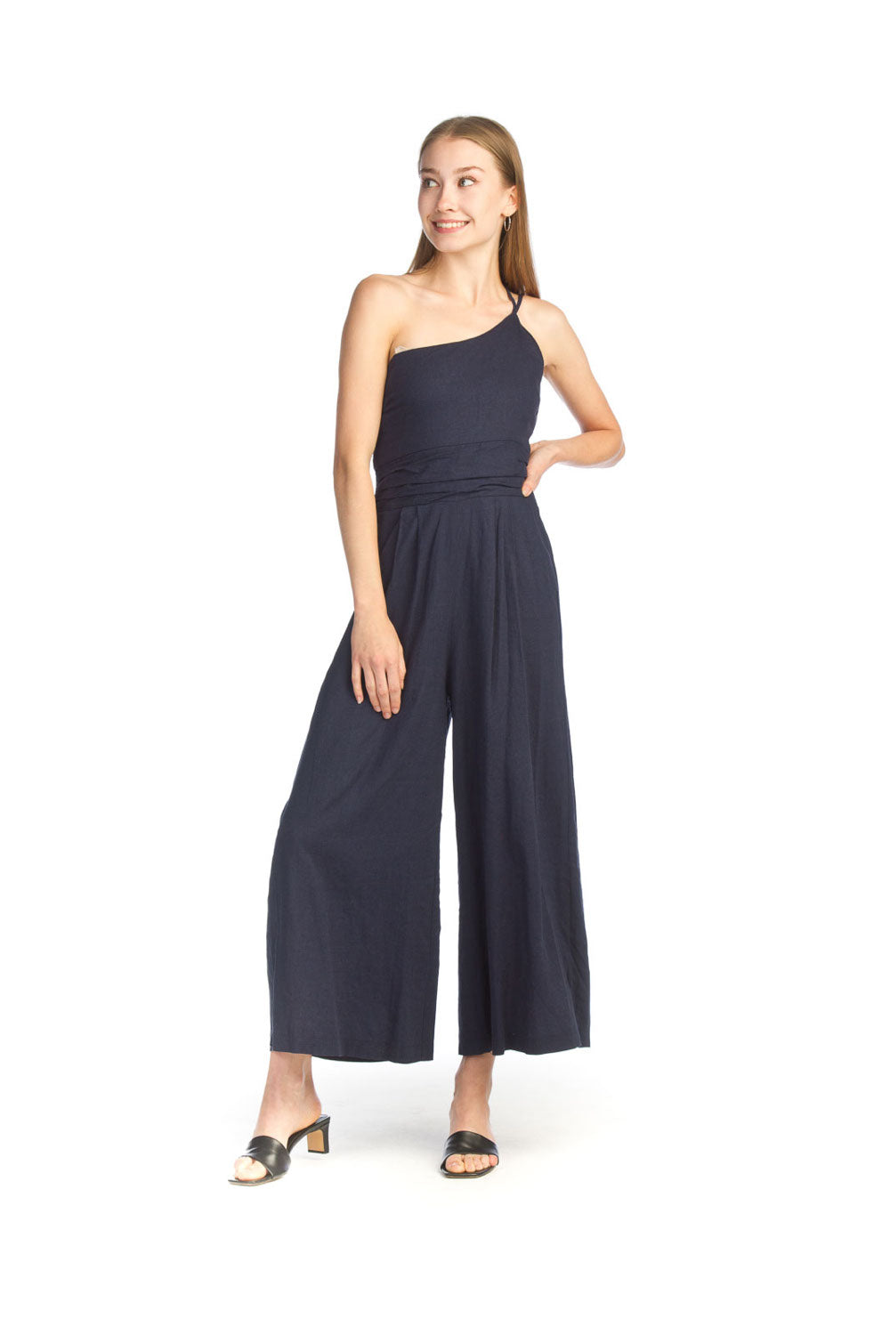 Navy One Shoulder Jumpsuit with Pockets