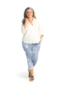 DENIM Star Print Cotton Blend Pants with Elastic Waist