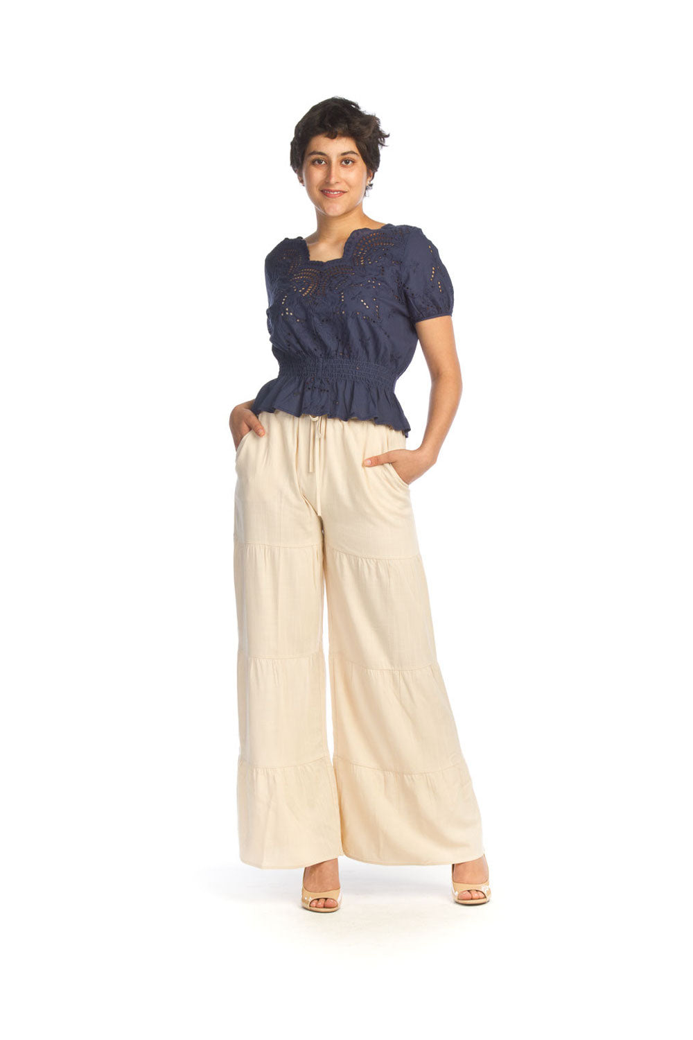 TAUPE Tiered Elastic Waist Pants with Pockets