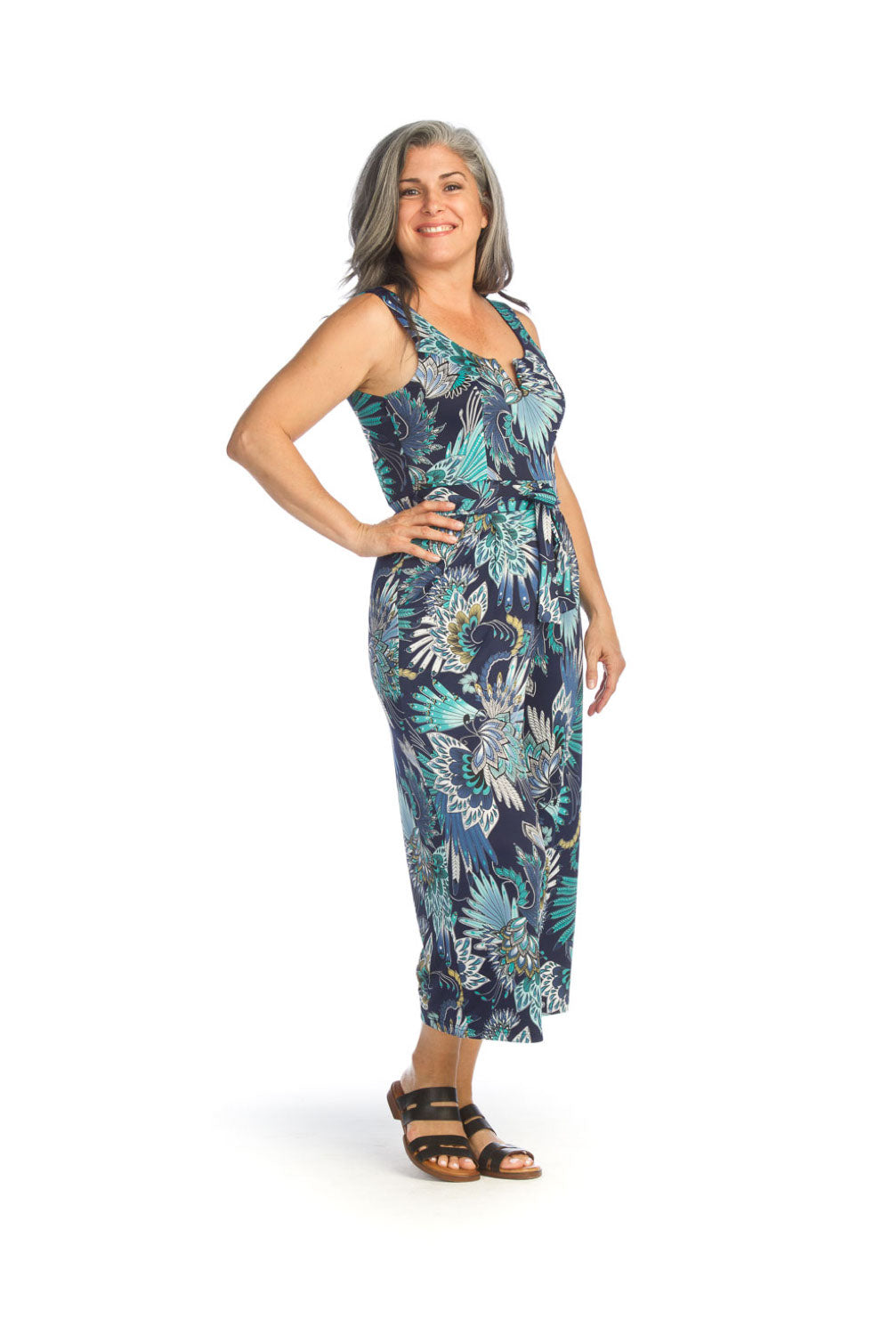 Navy Stretch Jumpsuit with Pockets & V Boning