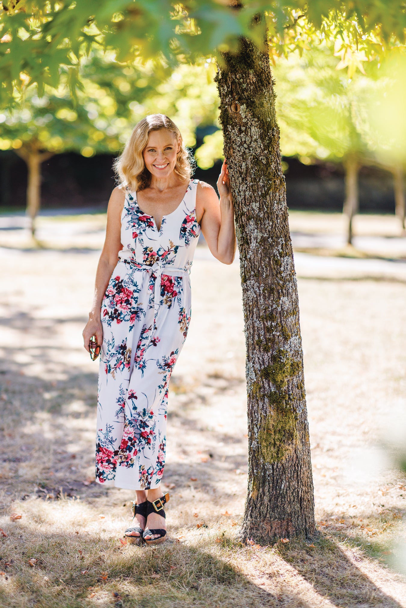 BLACK Floral Stretch Jumpsuit with Pockets & V Boning