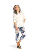 DENIM Floral Cotton Blend Pants with Elastic Waist