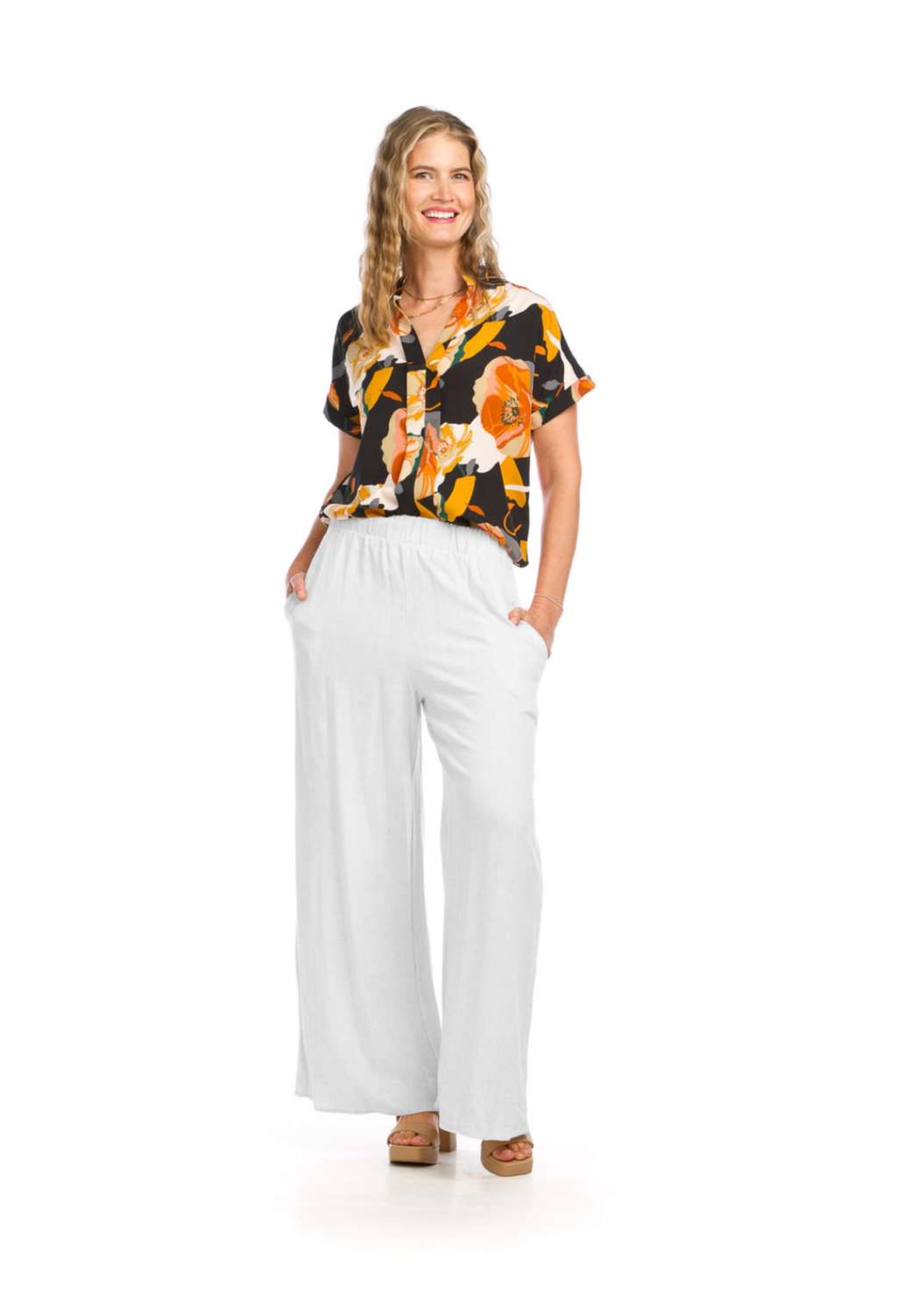 Linen Blend Wide Leg Pants