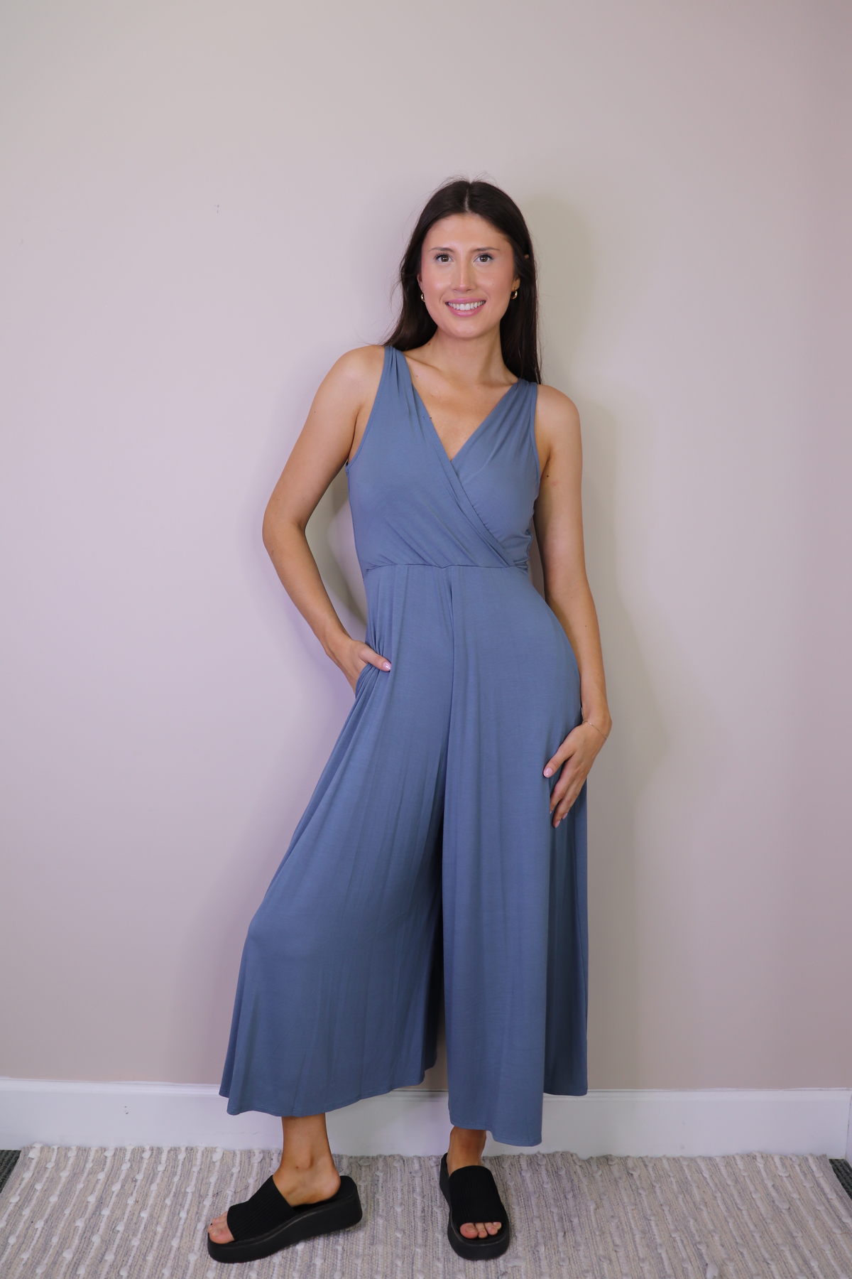 Stretch Crossover Jumpsuit With Pockets